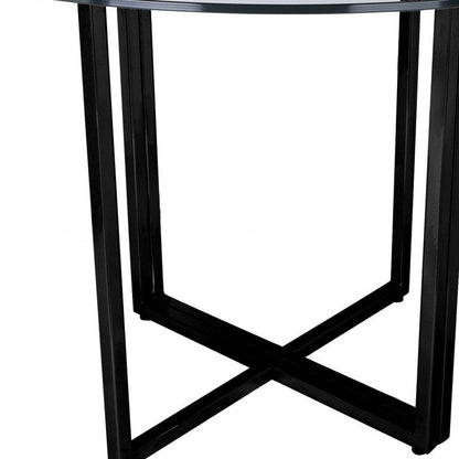 24" Clear And Black Rounded Glass And Metal Trestle Base Dining Table HomeRoots