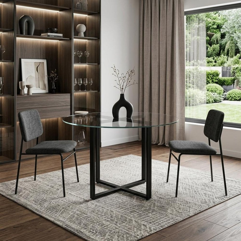 24" Clear And Black Rounded Glass And Metal Trestle Base Dining Table HomeRoots