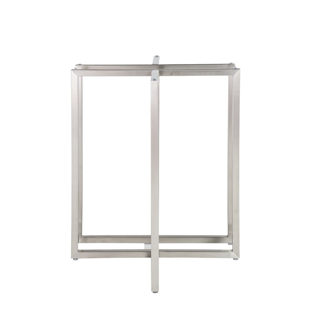 42" Clear And Silver Rounded Glass And Metal Trestle Base Dining Table HomeRoots