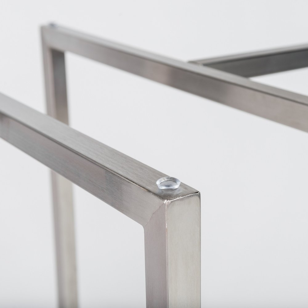 42" Clear And Silver Rounded Glass And Metal Trestle Base Dining Table HomeRoots