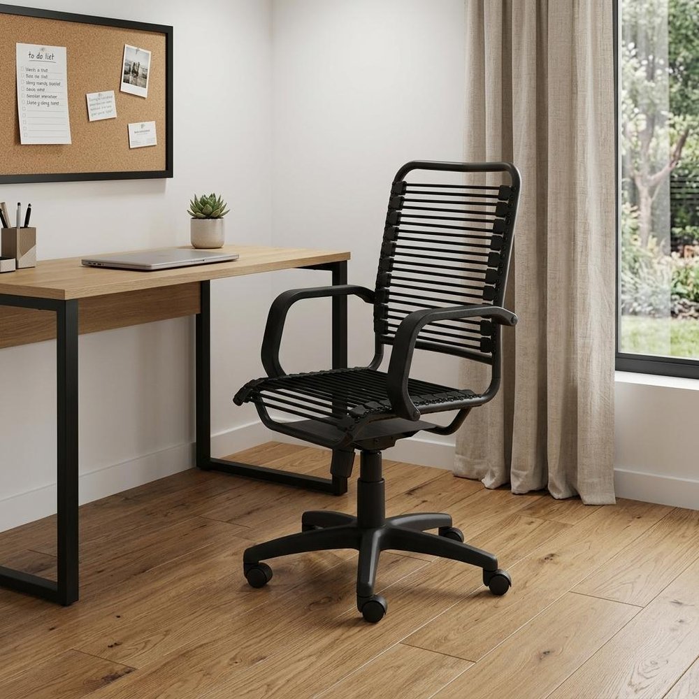 Black Swivel Adjustable Task Chair Bungee Back Steel Frame HomeRoots