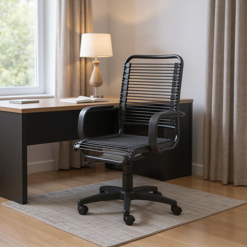 Black Swivel Adjustable Task Chair Bungee Back Steel Frame HomeRoots