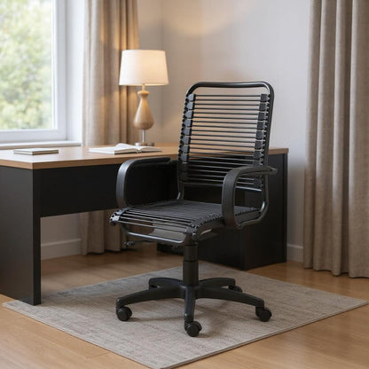 Black Swivel Adjustable Task Chair Bungee Back Steel Frame HomeRoots