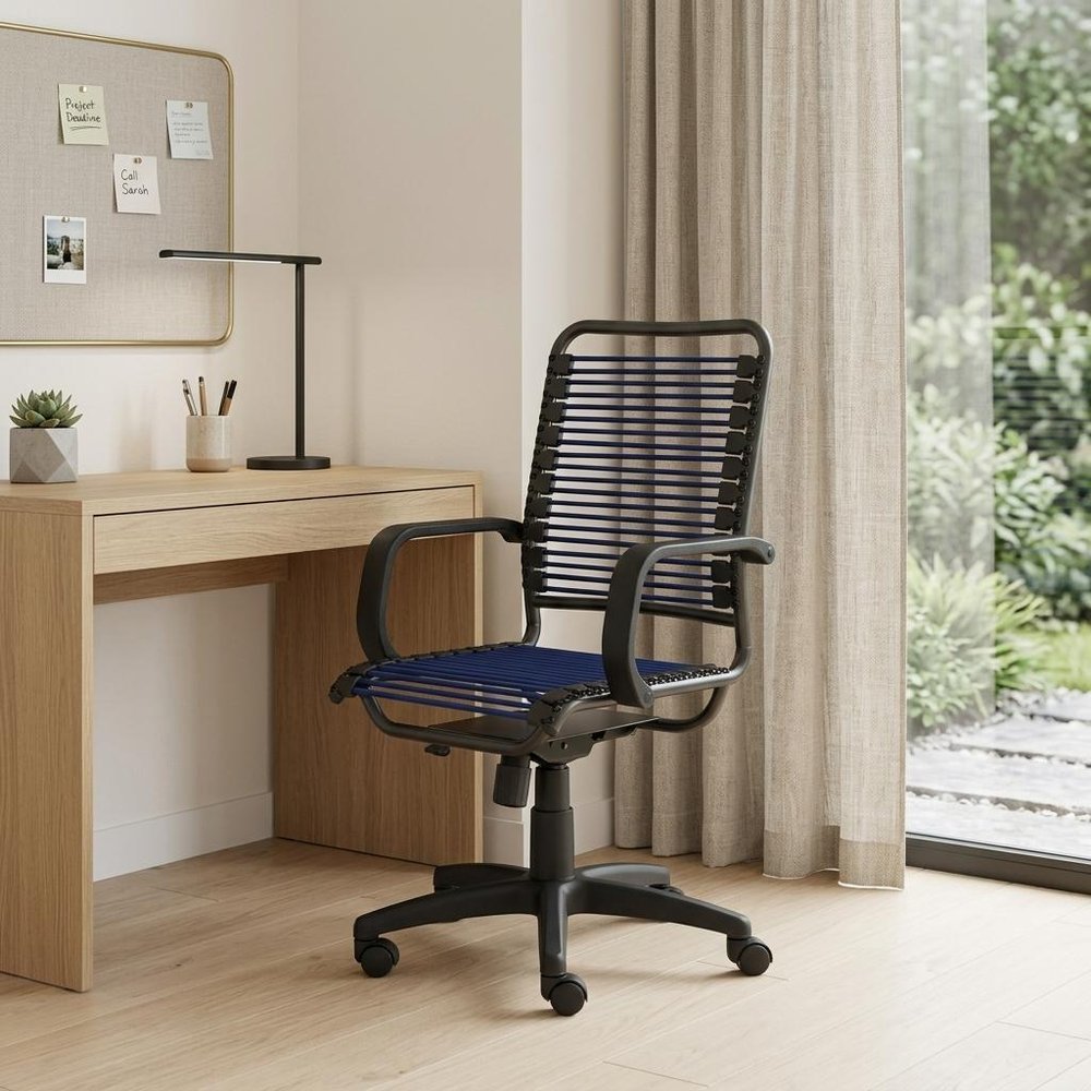 Blue and Black Adjustable Swivel Bungee Rolling Office Chair HomeRoots