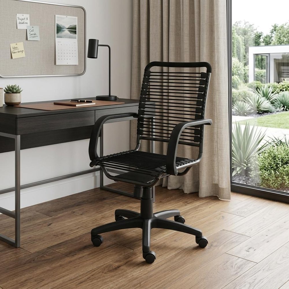 Black Adjustable Swivel Bungee Rolling Office Chair HomeRoots