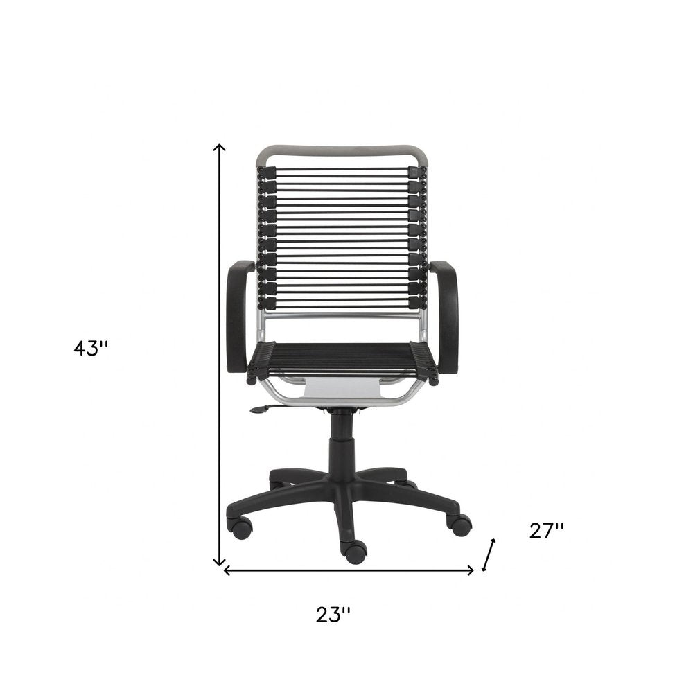 Black and Silver Adjustable Swivel Bungee Rolling Office Chair HomeRoots