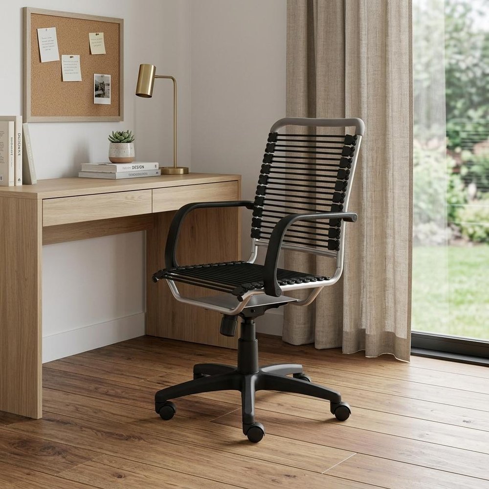 Black and Silver Adjustable Swivel Bungee Rolling Office Chair HomeRoots