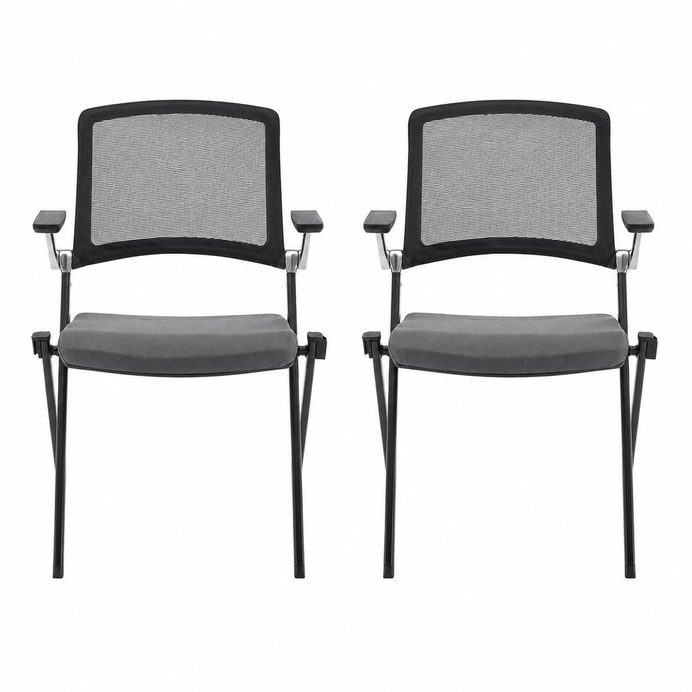 Set of Two Black Gray and Black Mesh Conference Office Chair HomeRoots