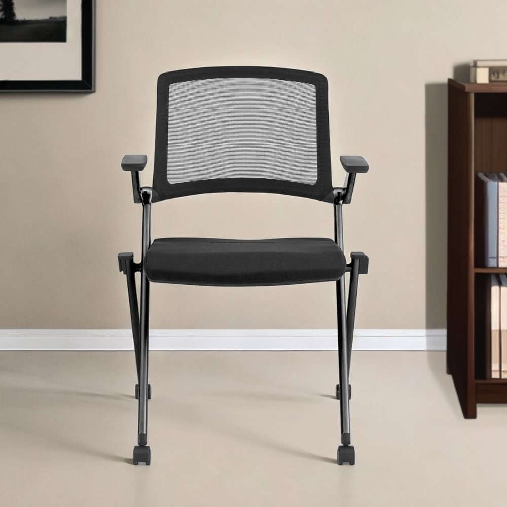 Set of Two Black Mesh Rolling Conference Office Chair HomeRoots