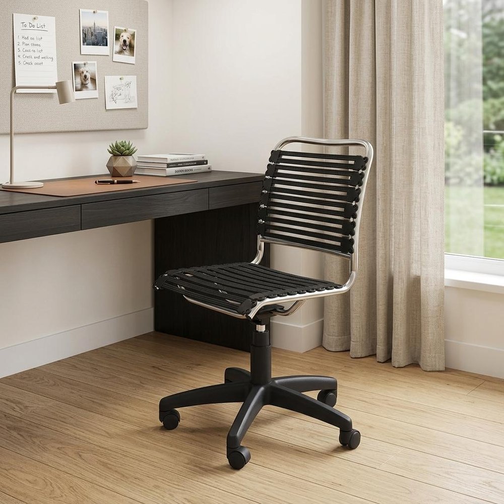 Black and Silver Adjustable Swivel Bungee Rolling Office Chair HomeRoots