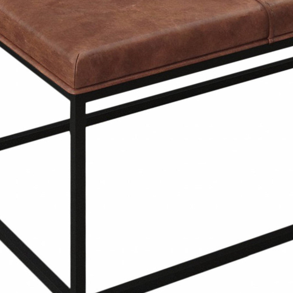 46" Brown And Black Faux Leather And Metal Coffee Table