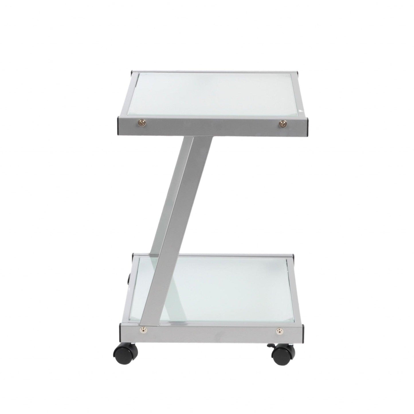 Silver and Frosted Glass Rolling Printer Cart - FurniFindUSA