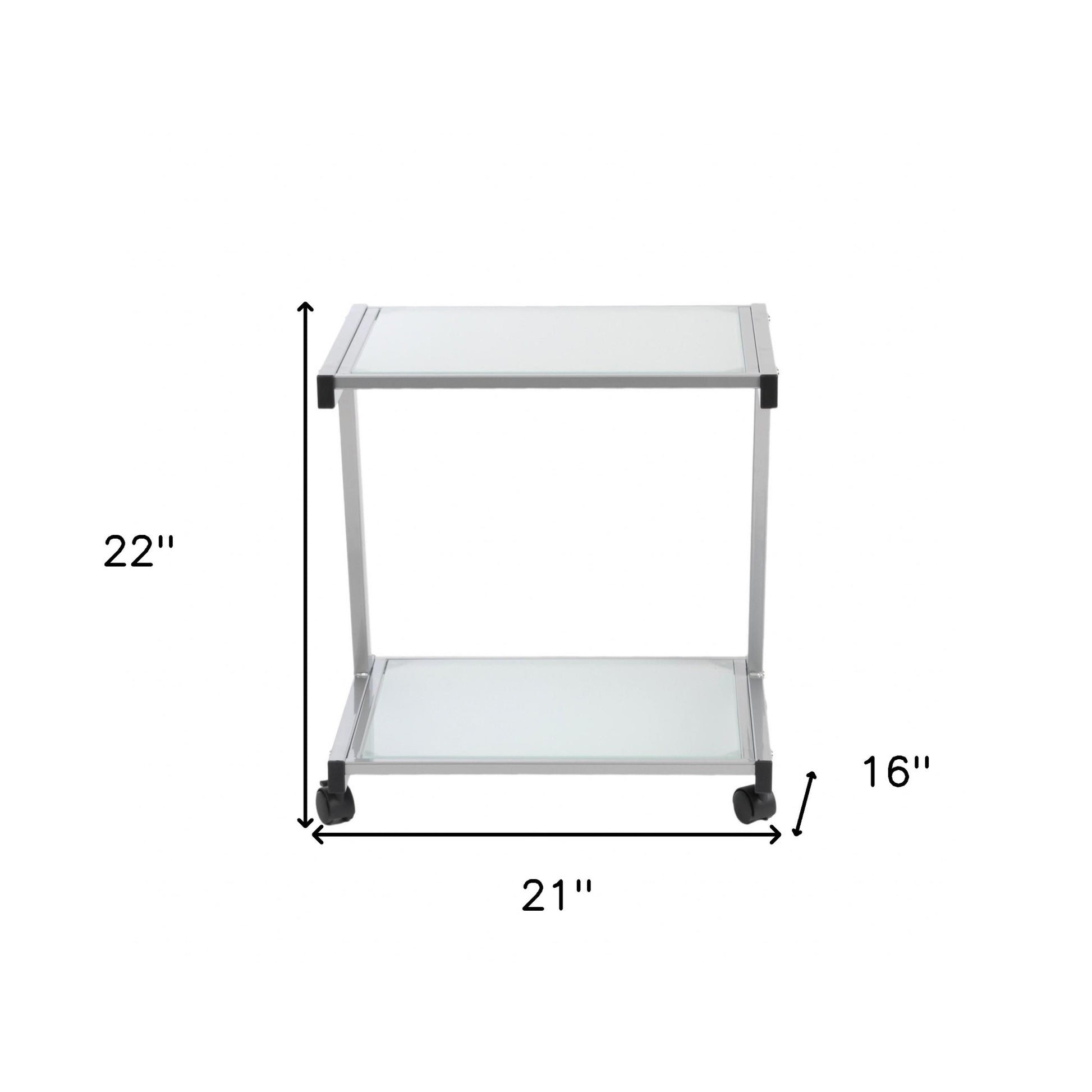 Silver and Frosted Glass Rolling Printer Cart - FurniFindUSA