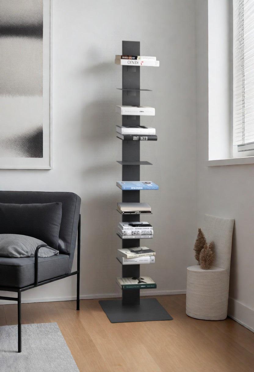 60" Dark Gray Metal Ten Shelf Modern Tower Bookcase - FurniFindUSA