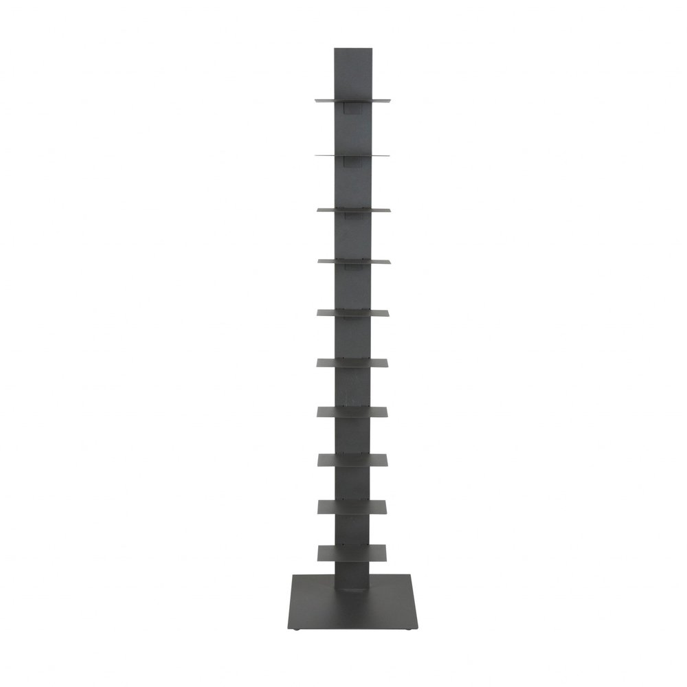 60" Dark Gray Metal Ten Shelf Modern Tower Bookcase HomeRoots