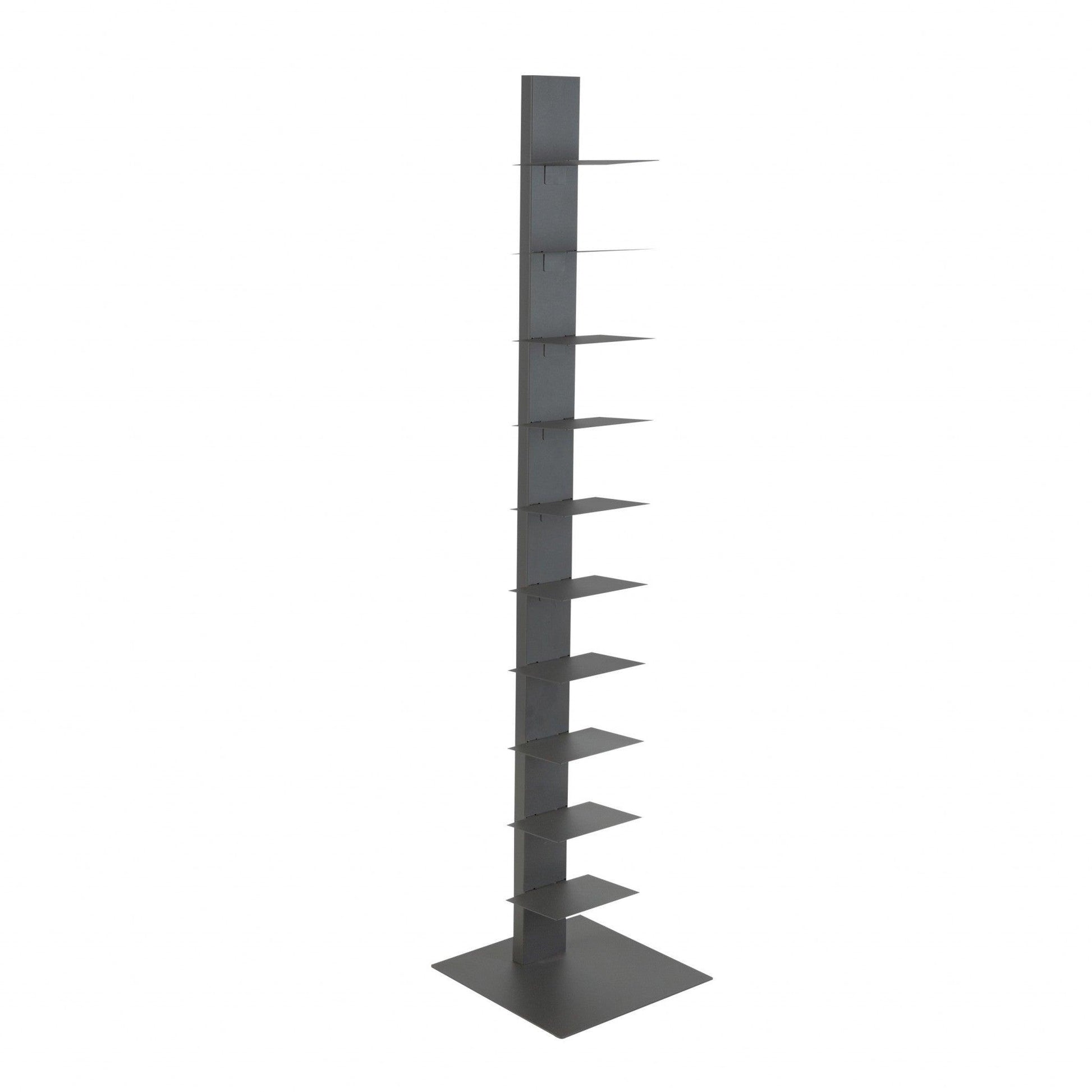 60" Dark Gray Metal Ten Shelf Modern Tower Bookcase - FurniFindUSA