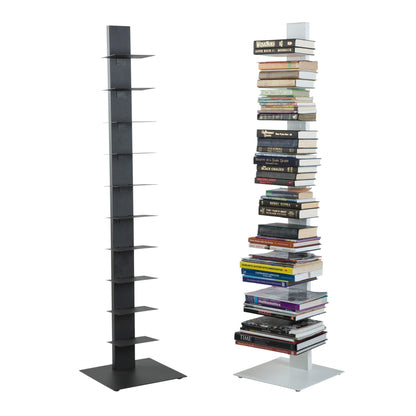 60" Dark Gray Metal Ten Shelf Modern Tower Bookcase - FurniFindUSA