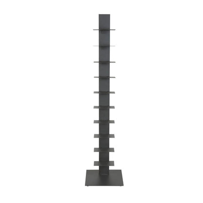 60" Dark Gray Metal Ten Shelf Modern Tower Bookcase HomeRoots
