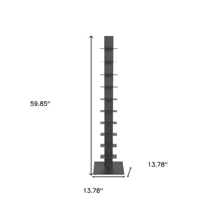60" Dark Gray Metal Ten Shelf Modern Tower Bookcase HomeRoots
