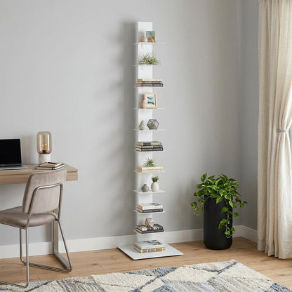 60" White Metal Ten Shelf Modern Tower Bookcase HomeRoots