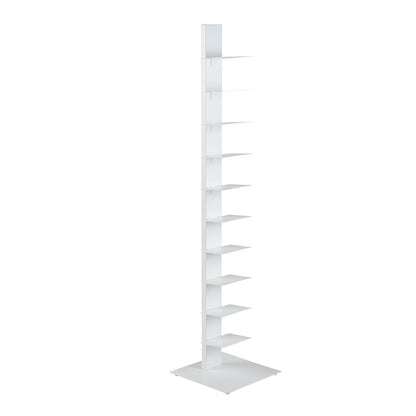 60" White Metal Ten Shelf Modern Tower Bookcase HomeRoots