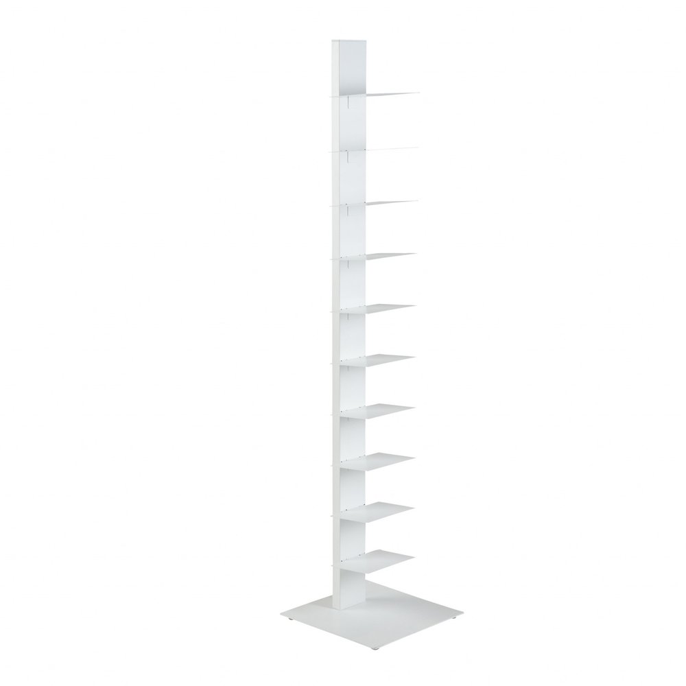 60" White Metal Ten Shelf Modern Tower Bookcase HomeRoots