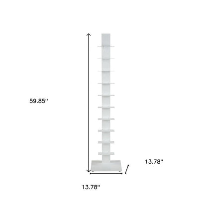 60" White Metal Ten Shelf Modern Tower Bookcase HomeRoots