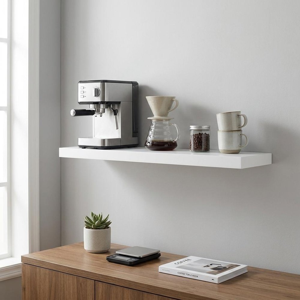 43" White Wooden Wall Mounted Floating Shelf HomeRoots