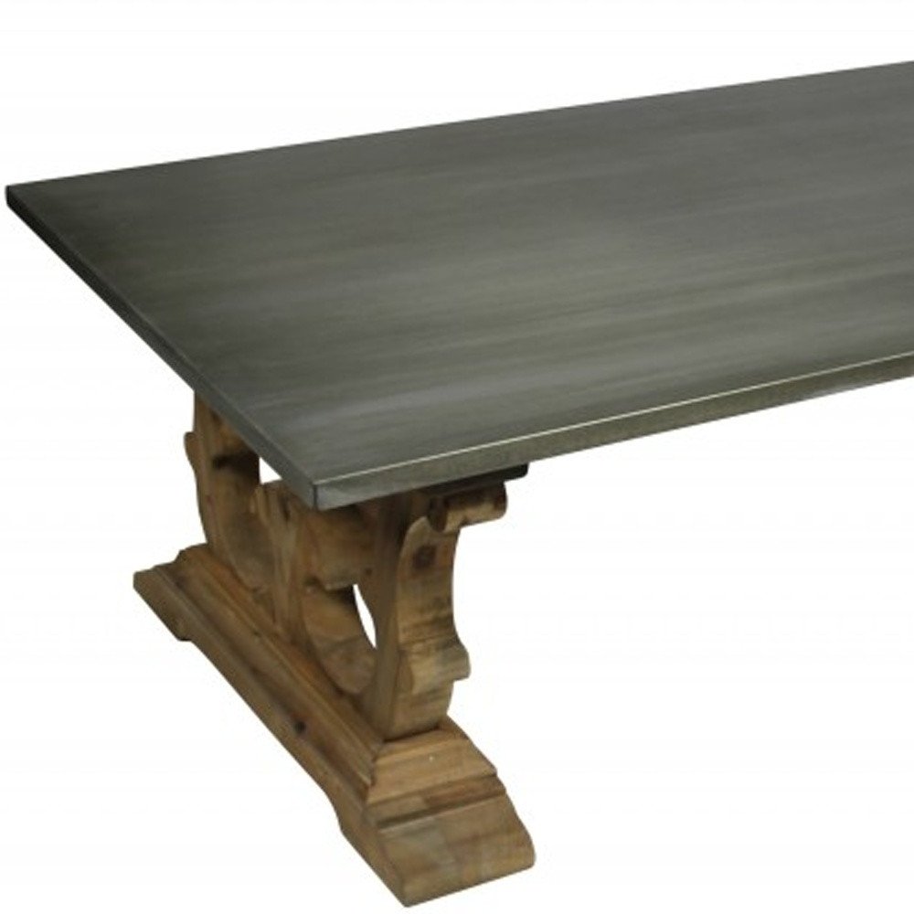 63" Gray and Brown Zinc and Solid Wood Pedestal Coffee Table HomeRoots