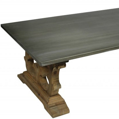 63" Gray and Brown Zinc and Solid Wood Pedestal Coffee Table HomeRoots