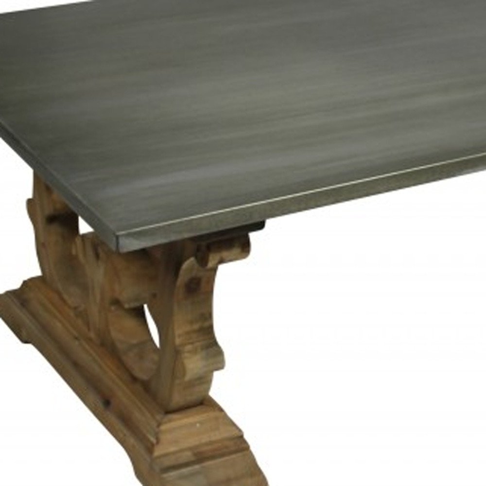 63" Gray and Brown Zinc and Solid Wood Pedestal Coffee Table HomeRoots