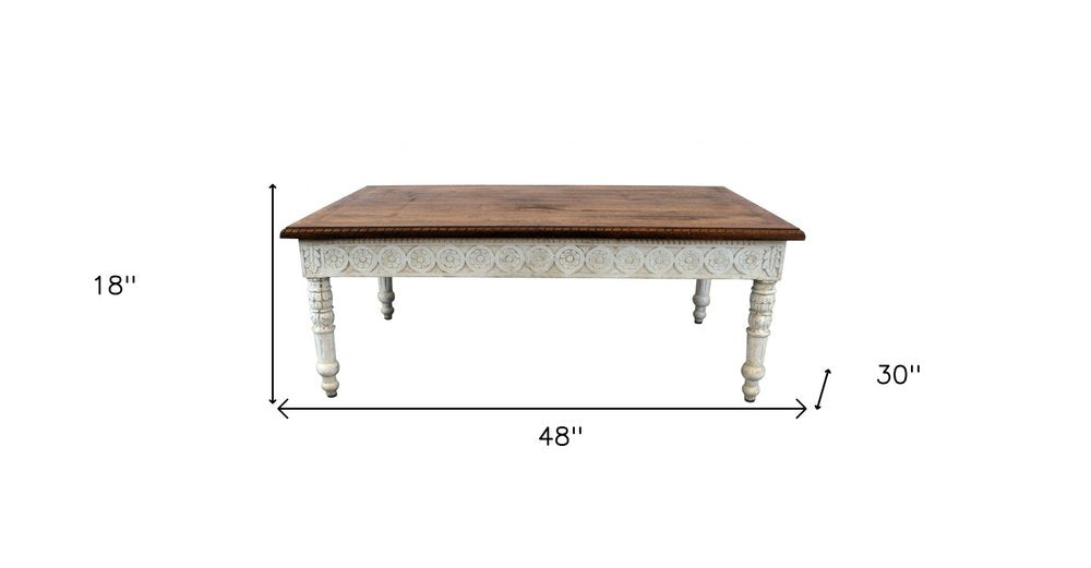 48" Brown and Ivory Solid Wood Coffee Table — view 5