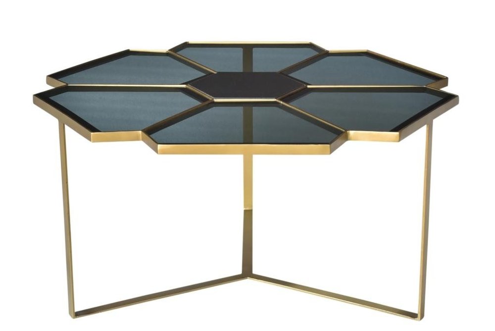 34" Black and Gold Glass and Iron Free Form Frame Coffee Table HomeRoots
