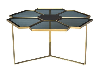 34" Black and Gold Glass and Iron Free Form Frame Coffee Table HomeRoots