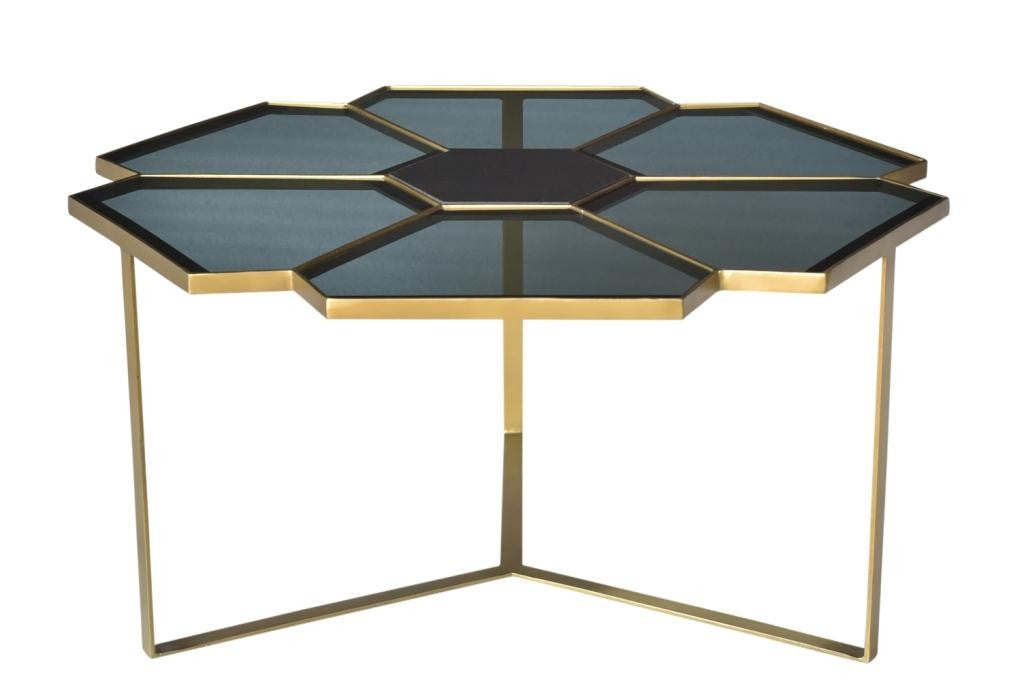 Geometric Floral Glass Coffee Table