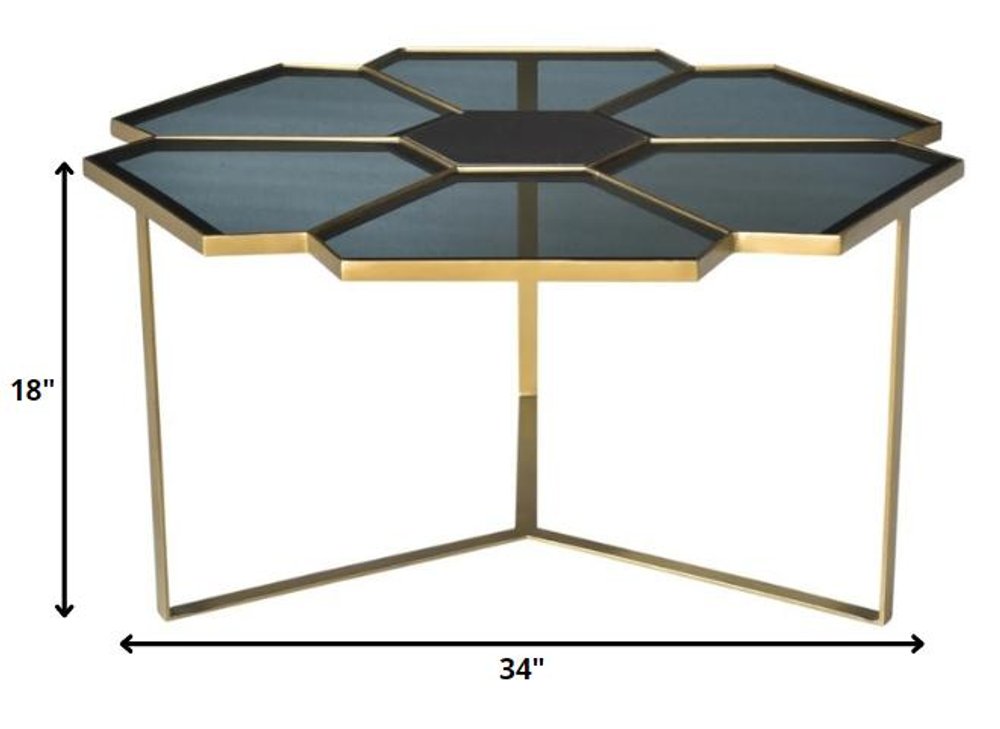 34" Black and Gold Glass and Iron Free Form Frame Coffee Table HomeRoots