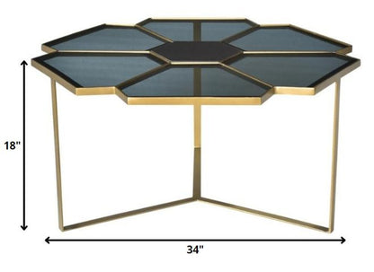 34" Black and Gold Glass and Iron Free Form Frame Coffee Table HomeRoots