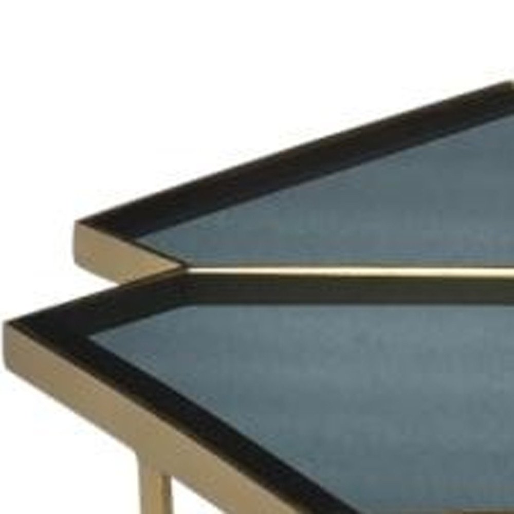 34" Black and Gold Glass and Iron Free Form Frame Coffee Table HomeRoots