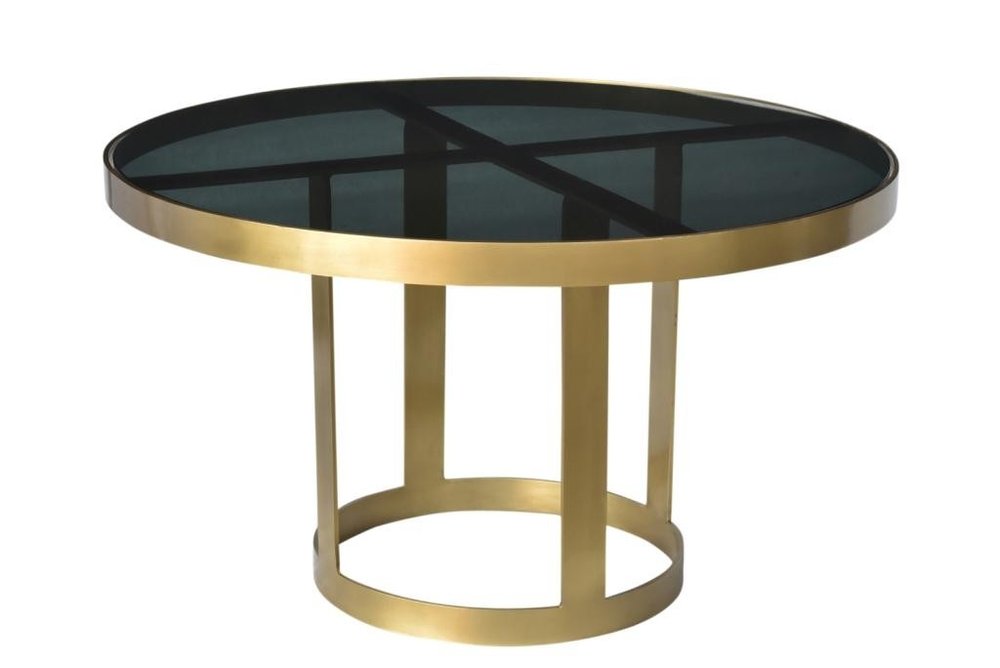 32" Black and Gold Glass and Iron Round Frame Coffee Table HomeRoots