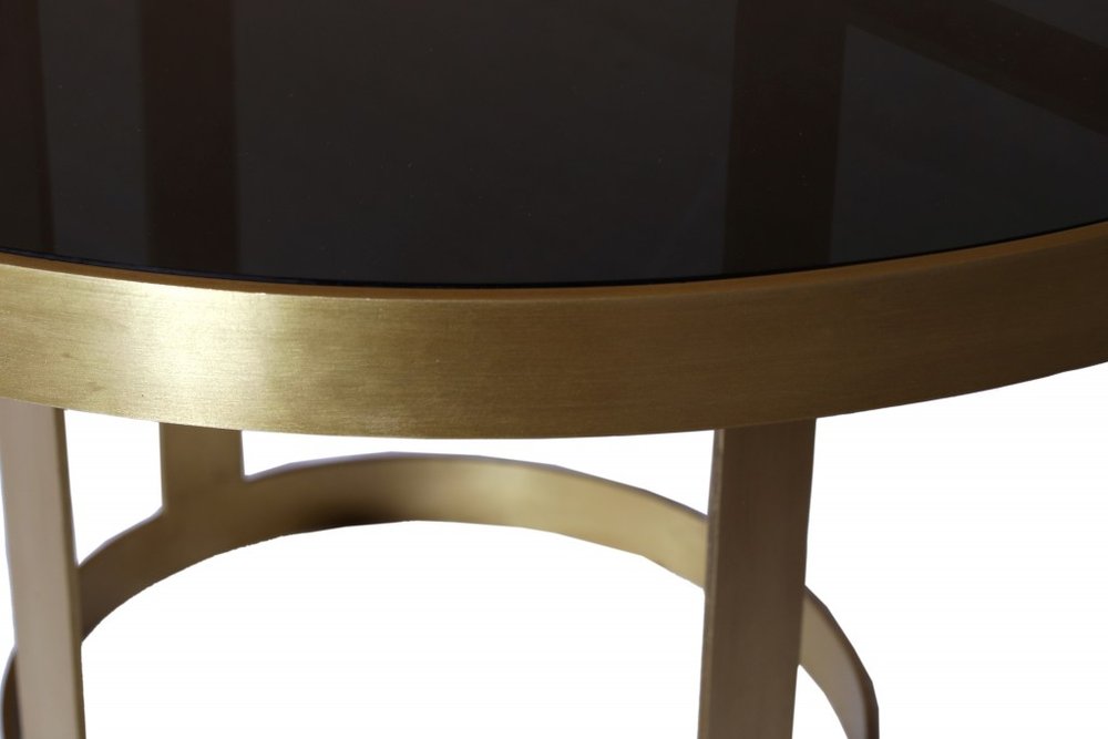 32" Black and Gold Glass and Iron Round Frame Coffee Table HomeRoots
