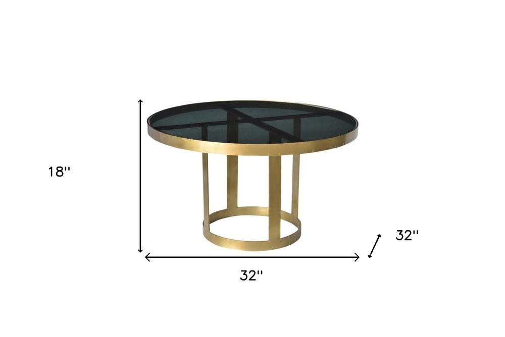 32" Black and Gold Glass and Iron Round Frame Coffee Table HomeRoots