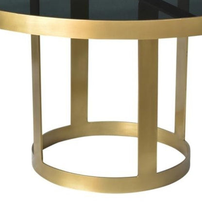 32" Black and Gold Glass and Iron Round Frame Coffee Table HomeRoots