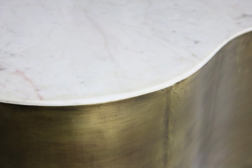39" White And Brass Genuine Marble And Iron Free Form Solid Coffee Table — view 2