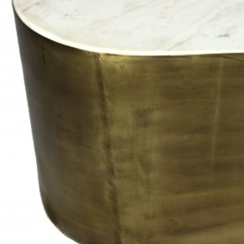 39" White And Brass Genuine Marble And Iron Free Form Solid Coffee Table — view 3