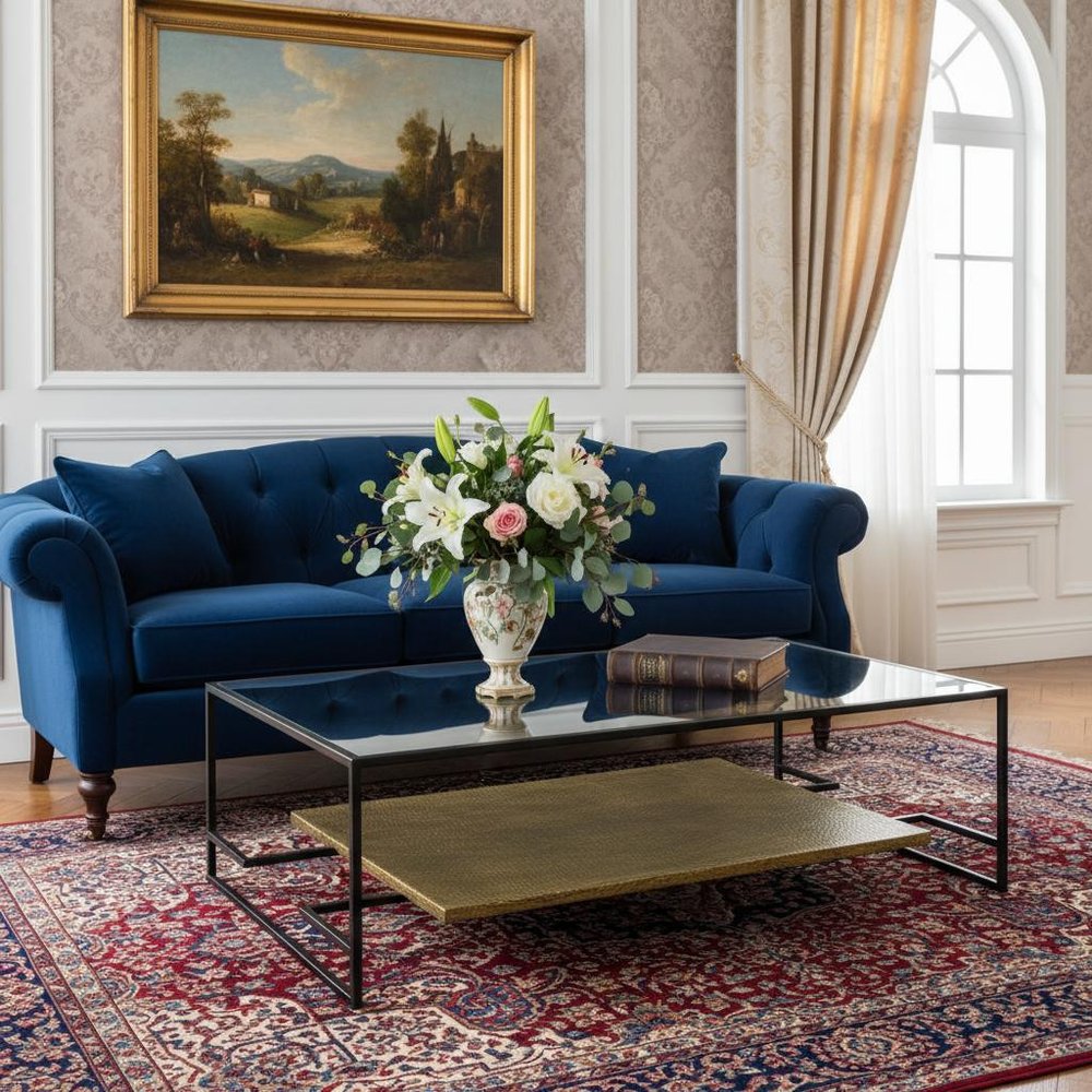 54" Clear and Black Glass and Iron Floor Shelf Coffee Table With Shelf HomeRoots