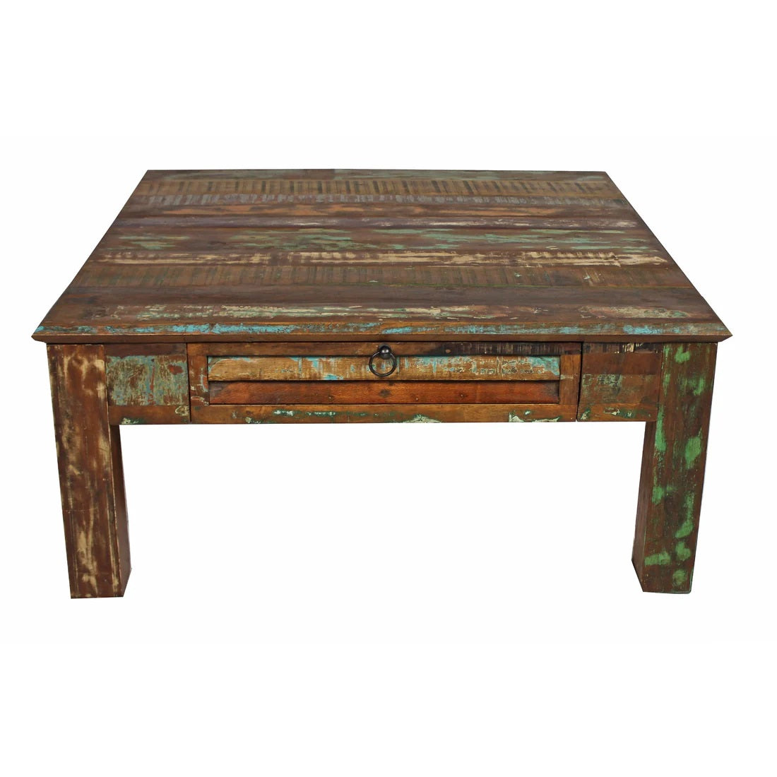 Square Distressed Wooden Coffee Table