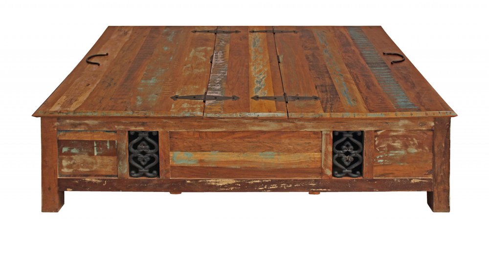 60" Green and Brown Solid Wood Distressed Lift Top Solid Coffee Table — view 6