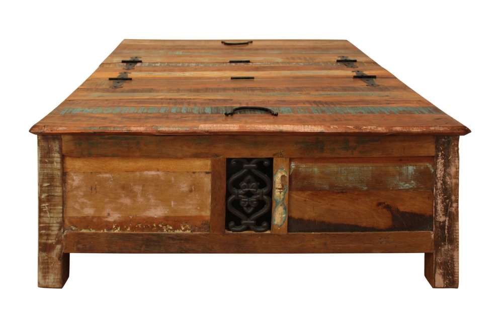 60" Green and Brown Solid Wood Distressed Lift Top Solid Coffee Table HomeRoots