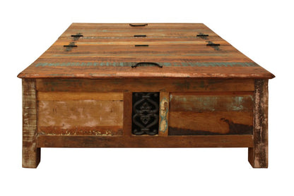 60" Green and Brown Solid Wood Distressed Lift Top Solid Coffee Table HomeRoots