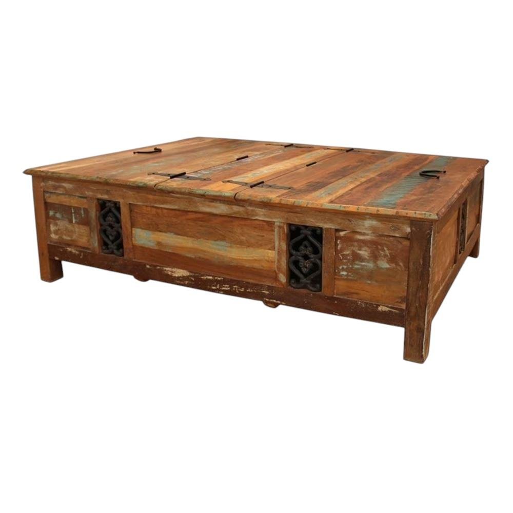 60" Green and Brown Solid Wood Distressed Lift Top Solid Coffee Table HomeRoots